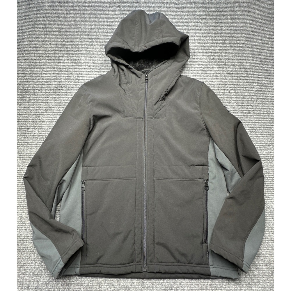 Tumi Softshell Hooded Jacket Women M Black Grey Fleece Lined Full Zip